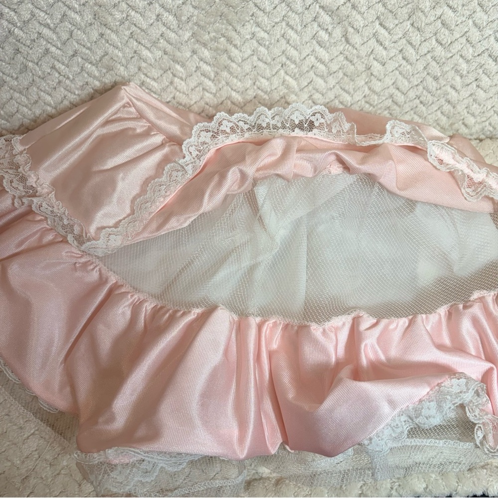 Vtg 70s Union Made Toddler Girl Size 4 Pink Ruffle Trim Tiered Coquette Dress - Picture 8 of 9